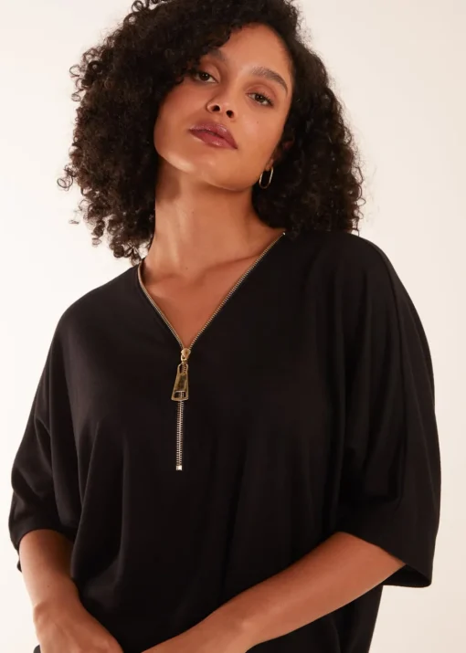 Blue Vanilla Black Zip Front Top