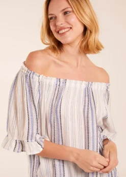 Blue Vanilla Blue Bardot Top With Stripe
