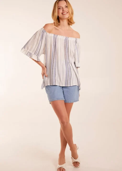 Blue Vanilla Blue Bardot Top With Stripe