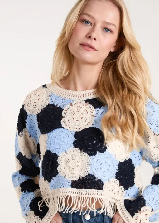 Blue Vanilla Blue Big Flower Crochet Jumper