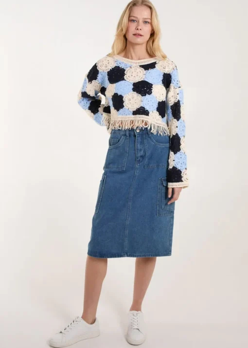 Blue Vanilla Blue Big Flower Crochet Jumper