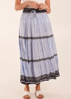 Blue Vanilla Blue Contrast Printed Tiered Skirt