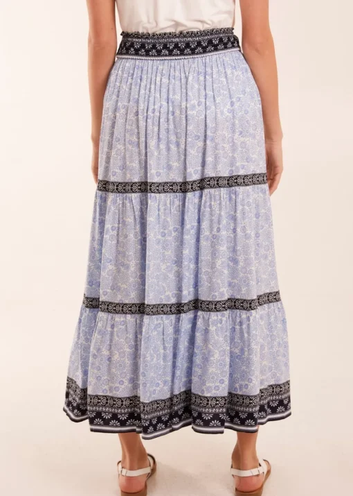 Blue Vanilla Blue Contrast Printed Tiered Skirt