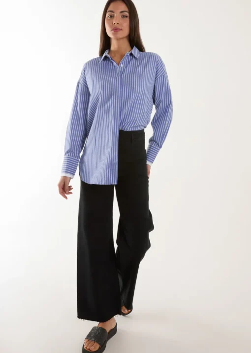 Blue Vanilla Blue Contrast Cuff Oversized Shirt