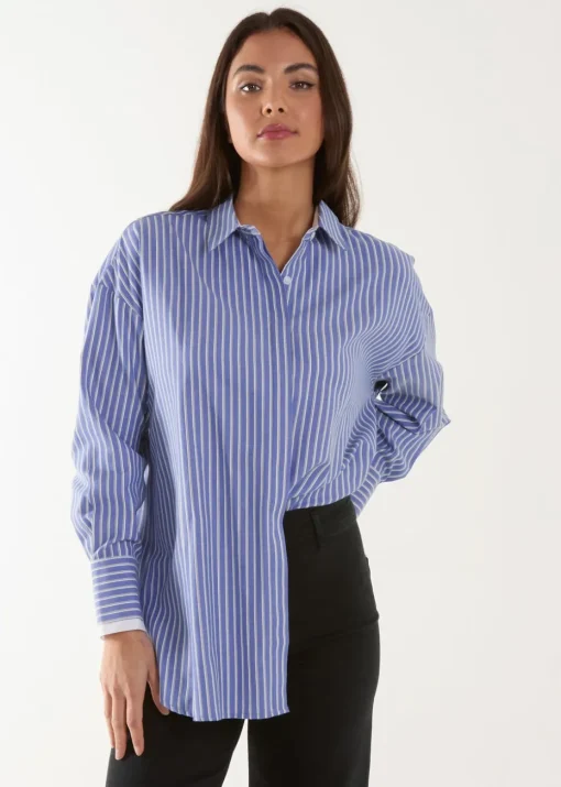 Blue Vanilla Blue Contrast Cuff Oversized Shirt