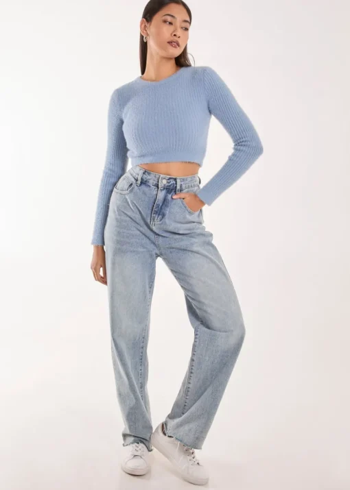 Blue Vanilla Blue Cropped Knit Rib Top