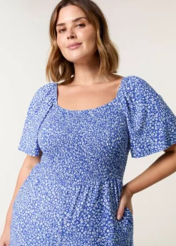 Blue Vanilla Blue Curve Square Neck Shirred Jumpsuit