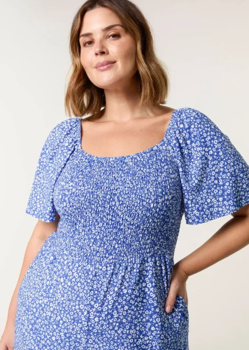 Blue Vanilla Blue Curve Square Neck Shirred Jumpsuit