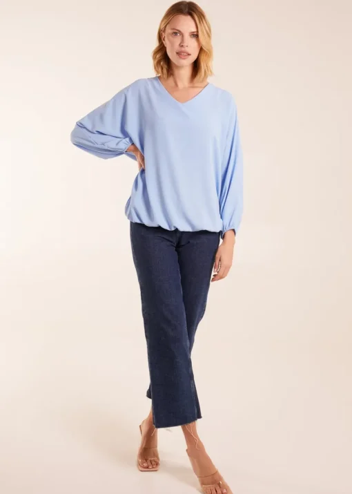 Blue Vanilla Blue V Neck Puff Sleeve Blouse