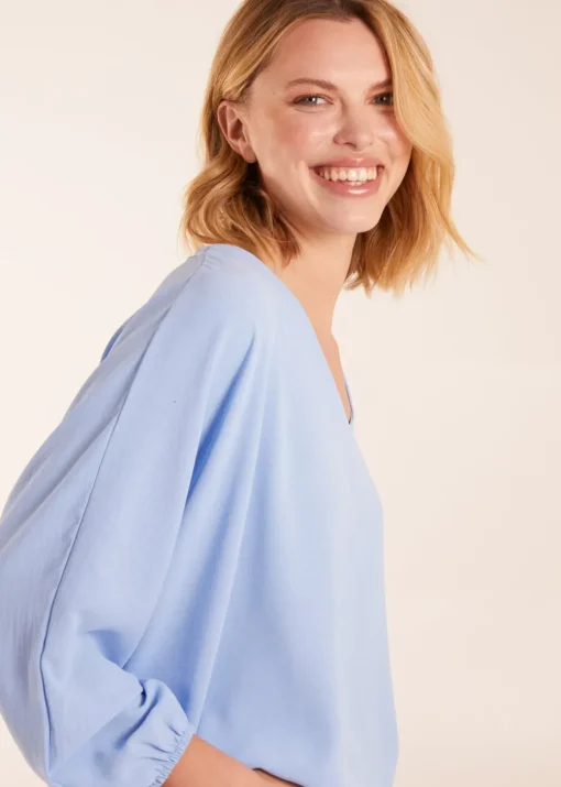 Blue Vanilla Blue V Neck Puff Sleeve Blouse