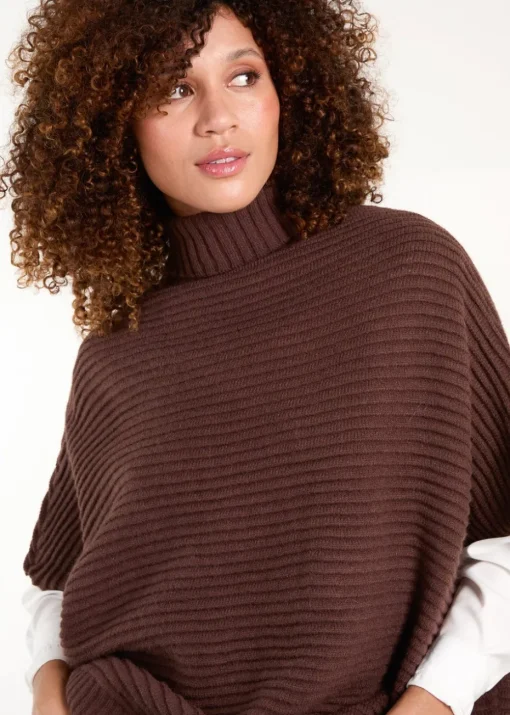 Blue Vanilla Brown High Neck Oversized Ribbed Tabard Jumper