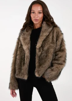 Blue Vanilla Brown Short Plush Fur Coat