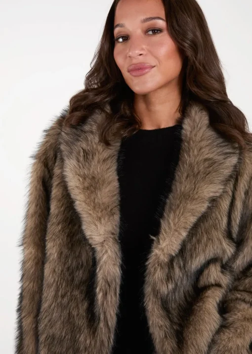 Blue Vanilla Brown Short Plush Fur Coat
