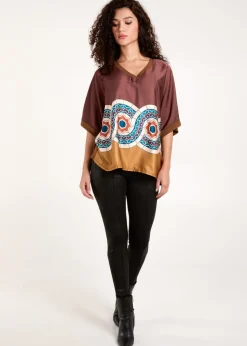 Blue Vanilla Chocolate Satin Viscose Back Print Top