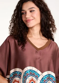Blue Vanilla Chocolate Satin Viscose Back Print Top