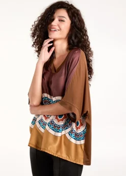 Blue Vanilla Chocolate Satin Viscose Back Print Top
