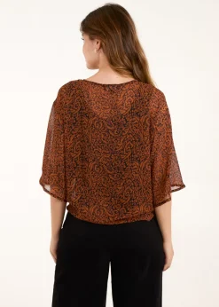 Blue Vanilla Chocolate Tie Front V Neck Blouse