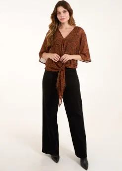 Blue Vanilla Chocolate Tie Front V Neck Blouse