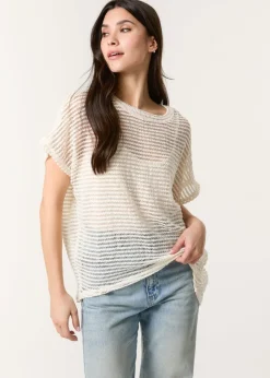 Blue Vanilla Cream Crochet Batwing Oversized Top