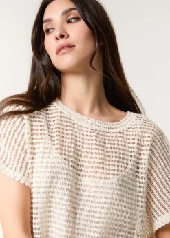 Blue Vanilla Cream Crochet Batwing Oversized Top