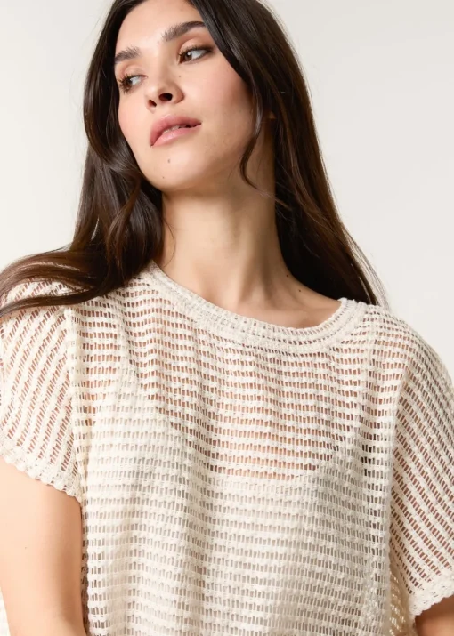 Blue Vanilla Cream Crochet Batwing Oversized Top