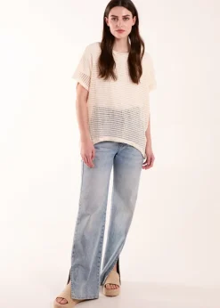 Blue Vanilla Cream Crochet Batwing Oversized Top