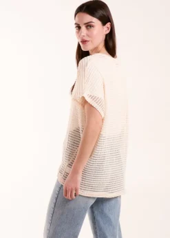 Blue Vanilla Cream Crochet Batwing Oversized Top