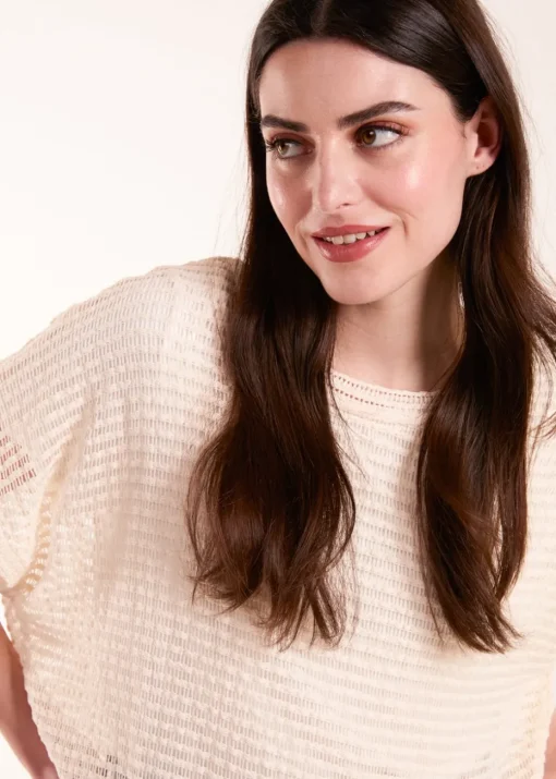 Blue Vanilla Cream Crochet Batwing Oversized Top