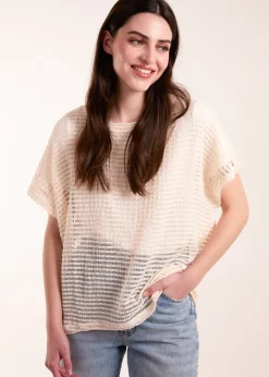 Blue Vanilla Cream Crochet Batwing Oversized Top