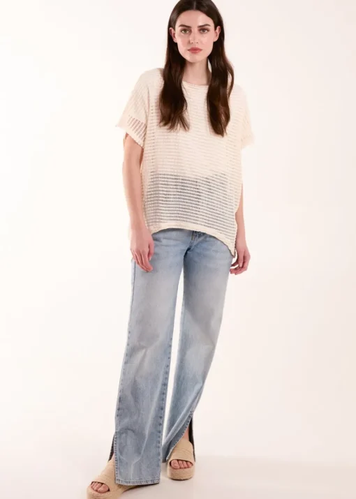 Blue Vanilla Cream Crochet Batwing Oversized Top