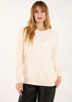 Blue Vanilla Cream Flower Diamante Jumper