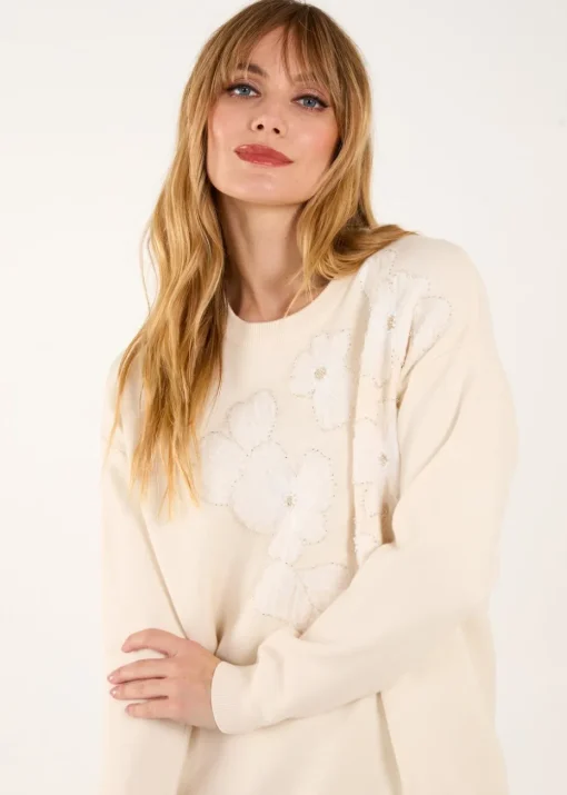 Blue Vanilla Cream Flower Diamante Jumper