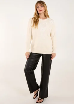 Blue Vanilla Cream Flower Diamante Jumper