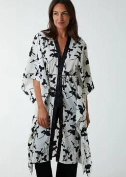 Blue Vanilla Cream Kimono Midi With Satin Bands