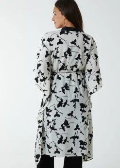 Blue Vanilla Cream Kimono Midi With Satin Bands