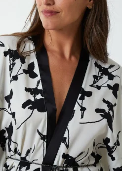 Blue Vanilla Cream Kimono Midi With Satin Bands