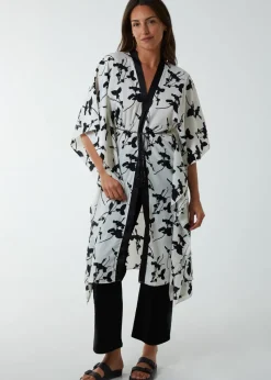 Blue Vanilla Cream Kimono Midi With Satin Bands