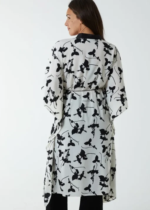 Blue Vanilla Cream Kimono Midi With Satin Bands