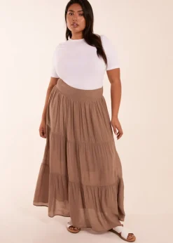 Blue Vanilla Curve Brown  Tiered Shirred Maxi Skirt