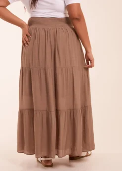 Blue Vanilla Curve Brown  Tiered Shirred Maxi Skirt