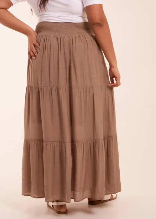 Blue Vanilla Curve Brown  Tiered Shirred Maxi Skirt