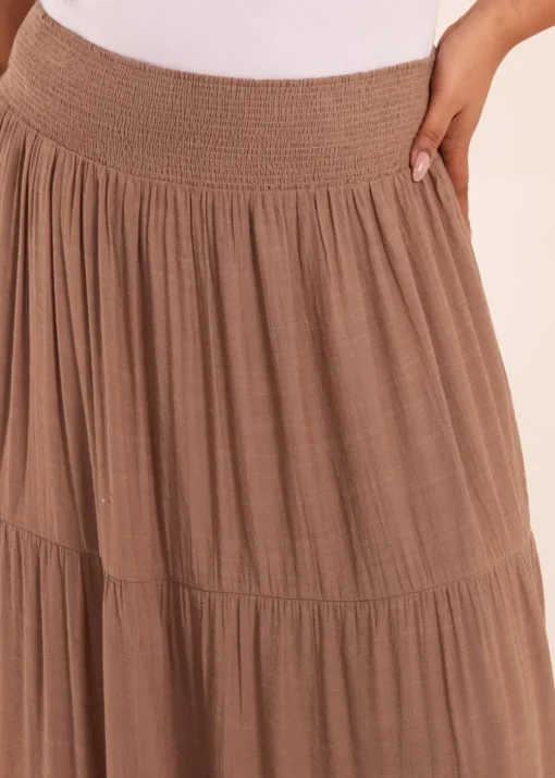 Blue Vanilla Curve Brown  Tiered Shirred Maxi Skirt