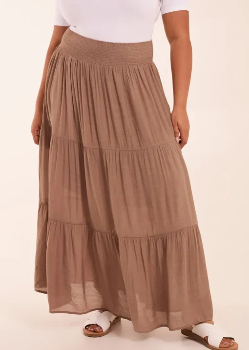 Blue Vanilla Curve Brown  Tiered Shirred Maxi Skirt