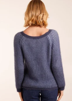 Blue Vanilla Denim Blue Brushed Two Tone Fluffy Jumper