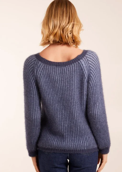 Blue Vanilla Denim Blue Brushed Two Tone Fluffy Jumper