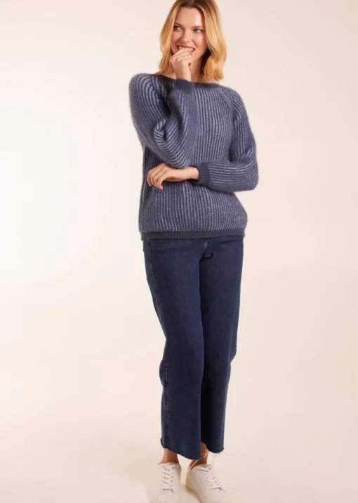 Blue Vanilla Denim Blue Brushed Two Tone Fluffy Jumper
