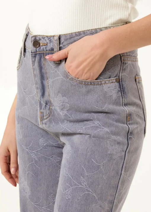 Blue Vanilla Denim Flower Embroidered Jeans