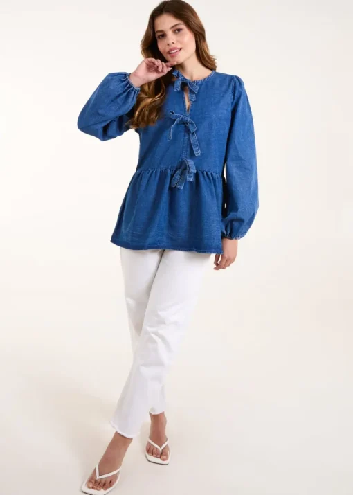 Blue Vanilla Denim Tie Front Chambray Blouse