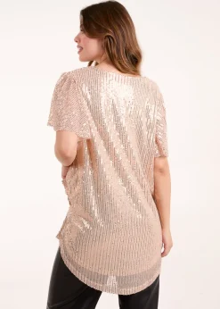 Blue Vanilla Gold Angel Sleeve V Neck Sequin Top
