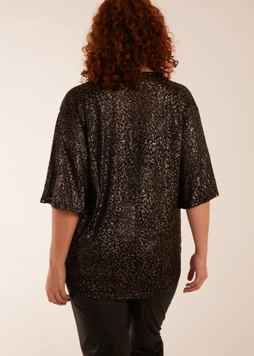 Blue Vanilla Gold Curve Leopard V Neck Tie Front Top
